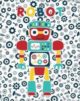 Smiling  robot cartoon on seamless pattern of bolt, nuts and gear background vector