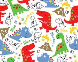 Seamless pattern vector of hand drawn dinosaurs cartoon