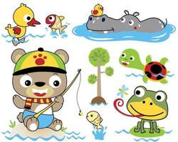 Vector set of funny animals cartoon in different activity