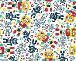 Seamless pattern vector of robots cartoon, robots element illustration