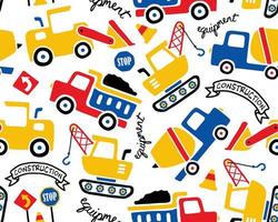 Seamless pattern of construction vehicles cartoon vector