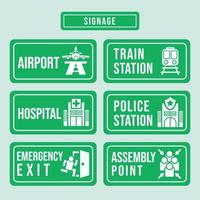 Green Signages Indicating Safe Places And Pathways vector