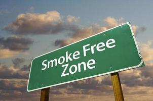 Smoke Free Zone Green Road Sign and Clouds photo