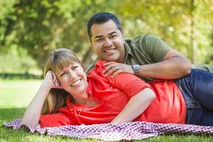 Attractive Mixed Race Couple Portrait at the Park photo