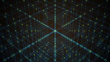 Cubic abstract background with bright lines and dots. Illustration of big data. Network connection. Internet connection. Cubic network. 3d rendering. photo