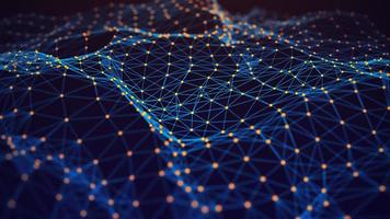 A wave of connecting lines and dots. The concept of big data. Abstract background of golden dots and lines. 3d rendering. photo