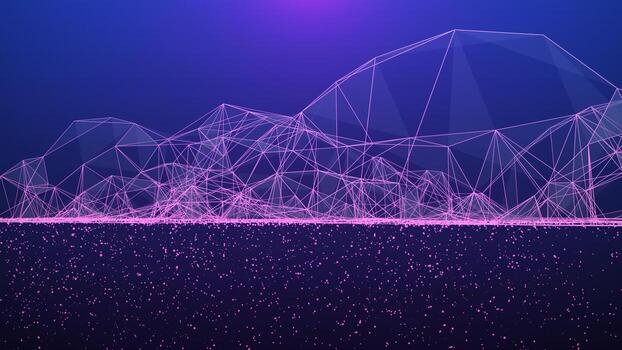 la escena de crear una conexión de red a partir de partículas rosas. fondo azul futurista. la conexión de partículas. visualización de grandes datos. abstracto a la ciencia y la tecnología. representación 3d foto