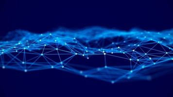 A wave of connecting lines and dots. The concept of big data and technology. Abstract background with dynamic wave with blue dots. 3d rendering. photo