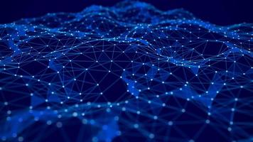 A wave of connecting lines and dots. Network connection. Abstract background of white dots and blue lines. 3d rendering. photo