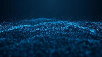 Wave of particles. Abstract background with a dynamic wave. Blue background with moving particles. 3d rendering. photo