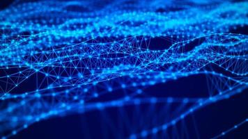 The structure of DNA. Medicine, science and technology. Blue background with a wave of lines and particles. The concept of a gene cell. Big data. 3d rendering photo