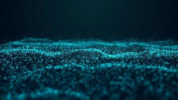 Wave of particles. Abstract background with a dynamic wave. Blue background with moving particles. 3d rendering. photo