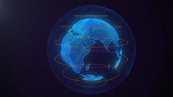 conexión de red mundial. fondo azul global del planeta tierra. grandes datos interfaz de usuario de alta tecnología. representación 3d foto