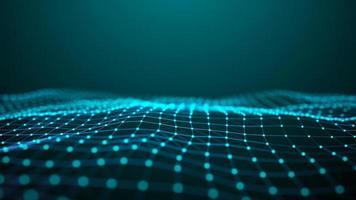 A wave with connecting dots and lines. Network connection. Abstract of the technology. Artificial intelligence. Blue background. 3d rendering. photo