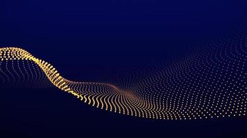 ola dorada dinámica sobre un fondo azul. visualización de grandes datos. una onda futurista de partículas. ciencia y Tecnología. representación 3d foto
