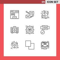 9 User Interface Outline Pack of modern Signs and Symbols of energy healthbag heart bag wedding Editable Vector Design Elements