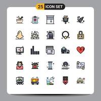 Universal Icon Symbols Group of 25 Modern Filled line Flat Colors of missile sweep curtain dustpan rolled Editable Vector Design Elements