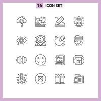 Group of 16 Outlines Signs and Symbols for eye eye compose bottle stationery Editable Vector Design Elements