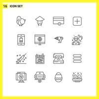 Set of 16 Vector Outlines on Grid for cellphone upload finance sets instagram Editable Vector Design Elements