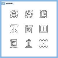 Universal Icon Symbols Group of 9 Modern Outlines of printing printing document table dining Editable Vector Design Elements