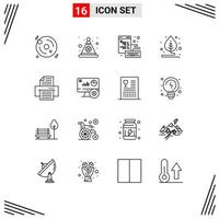 Set of 16 Vector Outlines on Grid for printer device browser plant leaf Editable Vector Design Elements