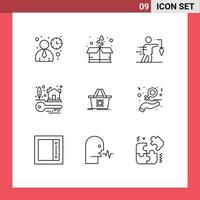 Set of 9 Vector Outlines on Grid for cart property aspiration keys goal Editable Vector Design Elements