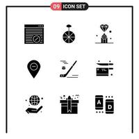 Universal Icon Symbols Group of 9 Modern Solid Glyphs of hockey marker diamond map minimize Editable Vector Design Elements