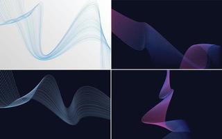 Set of 4 geometric wave pattern background Abstract waving line vector