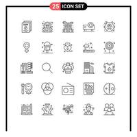 Mobile Interface Line Set of 25 Pictograms of slide projector powerpoint presentation play multimedia gas Editable Vector Design Elements