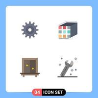 4 Universal Flat Icons Set for Web and Mobile Applications gear cupboard abstract dimensional dressing Editable Vector Design Elements