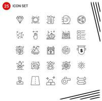 Set of 25 Modern UI Icons Symbols Signs for social share list medicine form Editable Vector Design Elements