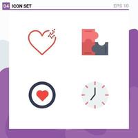 Set of 4 Modern UI Icons Symbols Signs for heart love education puzzle pieces clock Editable Vector Design Elements