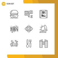 Pack of 9 creative Outlines of search scramble analysis plate egg Editable Vector Design Elements