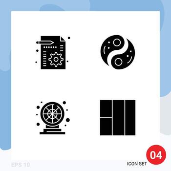 4 signos universales de glifos sólidos símbolos de elementos de diseño de vectores editables del juego de unidad de configuración de ruedas de negocios