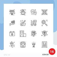 Pack of 16 Modern Outlines Signs and Symbols for Web Print Media such as savings seo sketch target support Editable Vector Design Elements