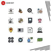 16 Universal Flat Color Filled Lines Set for Web and Mobile Applications music pipette coins picker color picker Editable Creative Vector Design Elements