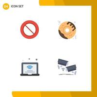 Set of 4 Vector Flat Icons on Grid for ban iot pizza laptop cctv Editable Vector Design Elements