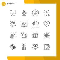 Set of 16 Modern UI Icons Symbols Signs for watch marketing figures speed gauge Editable Vector Design Elements