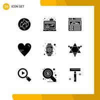 Modern Set of 9 Solid Glyphs Pictograph of feature smart site device study Editable Vector Design Elements