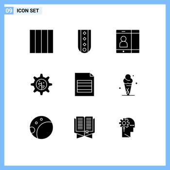 User Interface Pack of 9 Basic Solid Glyphs of cream table cell excel setting Editable Vector Design Elements