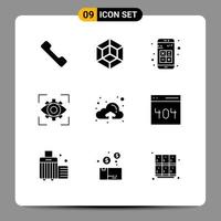 Universal Icon Symbols Group of 9 Modern Solid Glyphs of cloud view app imagination eyesight Editable Vector Design Elements