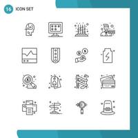 Group of 16 Outlines Signs and Symbols for ecg news kids media anchor Editable Vector Design Elements