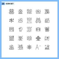 Set of 25 Modern UI Icons Symbols Signs for chart king anniversary crown wine Editable Vector Design Elements