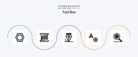 paquete de iconos de 5 planos llenos de línea de herramientas que incluye . lapicera. búsqueda. control vector