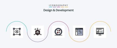 Design and Development Line Filled Flat 5 Icon Pack Including development. code. direction. shape. development vector