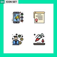 Pack of 4 Modern Filledline Flat Colors Signs and Symbols for Web Print Media such as connection investment contact degrees finance Editable Vector Design Elements