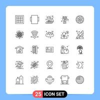 25 User Interface Line Pack of modern Signs and Symbols of movie film avatar aperture flower bouquet Editable Vector Design Elements