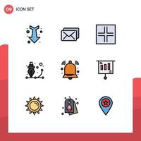 Mobile Interface Filledline Flat Color Set of 9 Pictograms of notification alert symbols process graphic Editable Vector Design Elements