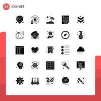 25 User Interface Solid Glyph Pack of modern Signs and Symbols of report page process file vacation Editable Vector Design Elements