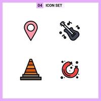 4 User Interface Filledline Flat Color Pack of modern Signs and Symbols of location tools guitar cone sausage Editable Vector Design Elements